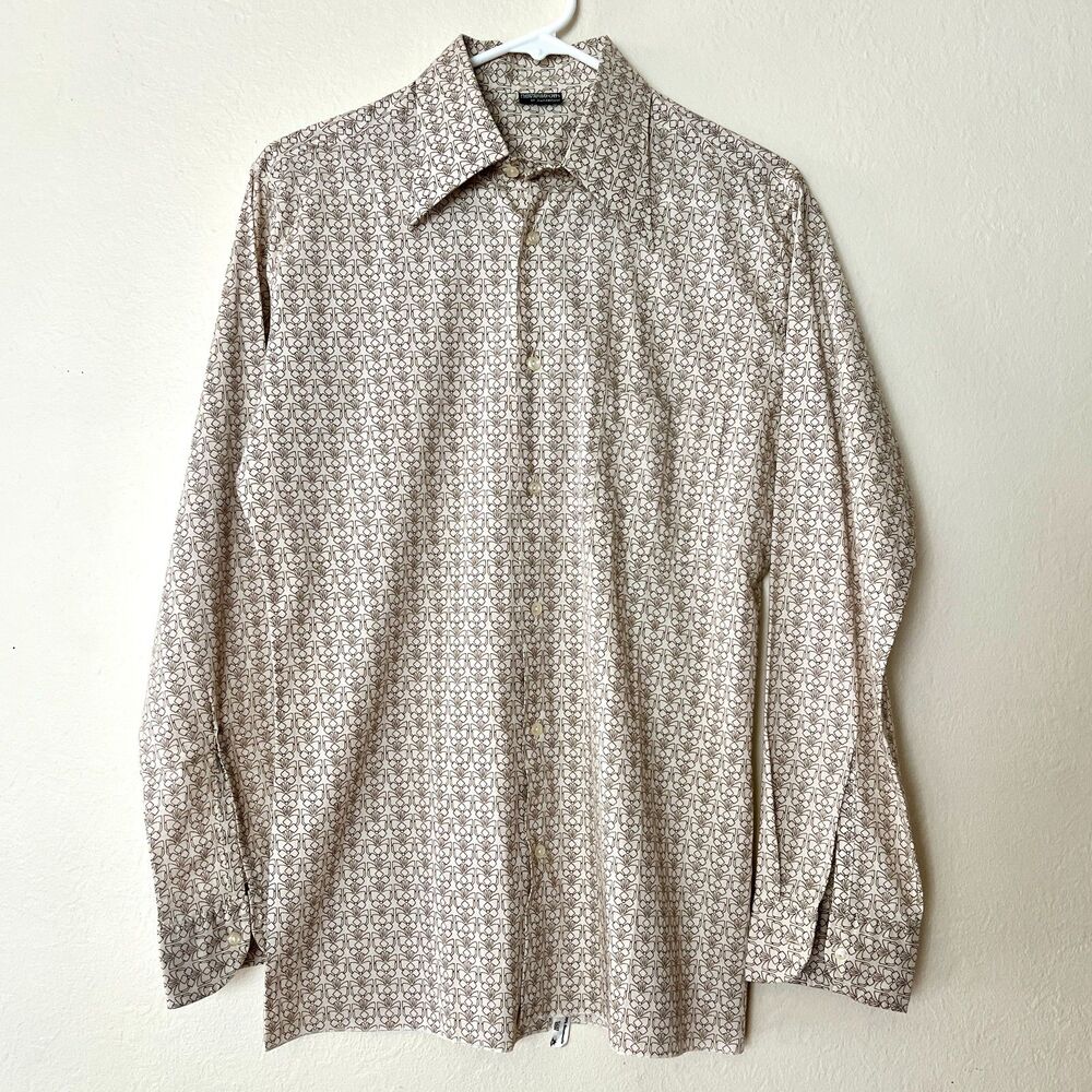 Vintage 80s Nettelstroth 100% Swiss Cotton Cream Disco Print Men's Button Up Med